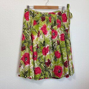 Talbots Floral Butterflies Pleated Skirt 100% Cotton Size 10
